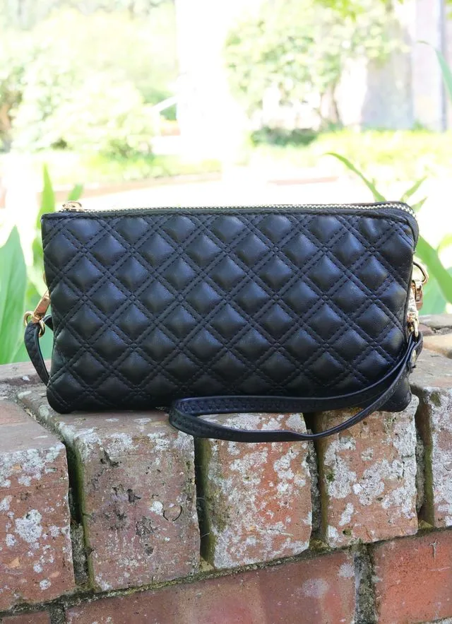 Liz Custom Collection Crossbody Bag Black Quilted SQ