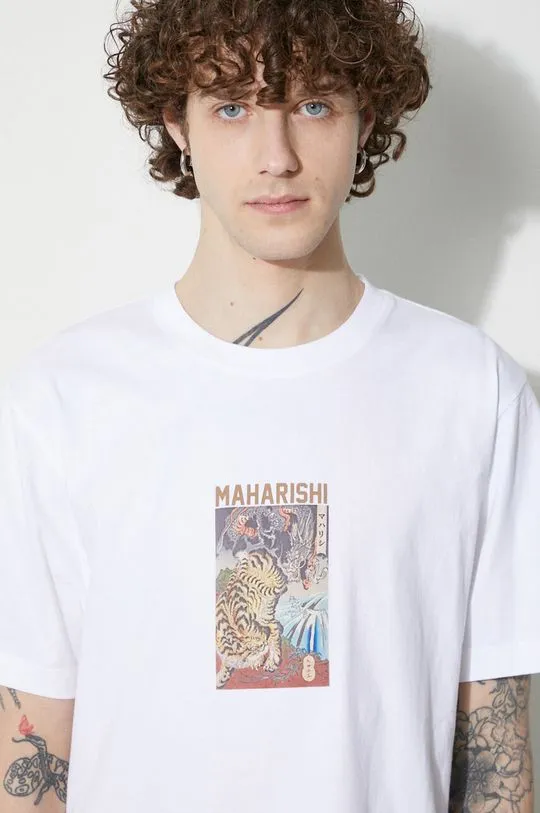 Maharishi cotton t-shirt Tiger Vs. Dragon T-Shirt men’s white color 1078.WHITE