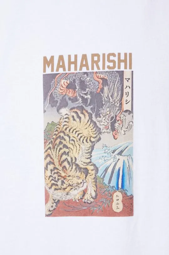 Maharishi cotton t-shirt Tiger Vs. Dragon T-Shirt men’s white color 1078.WHITE