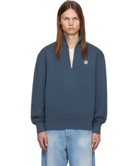 Maison Kitsune Blue Fox Head Half-Zip Sweatshirt