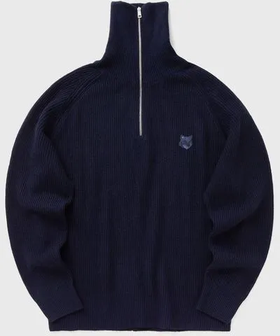 Maison Kitsune Maison kitsune bold fox head patch half zip ribbed jumper