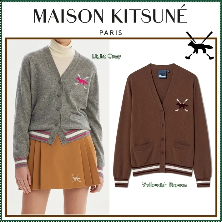 MAISON KITSUNE  |Street Style Long Sleeves Plain Logo Cardigans