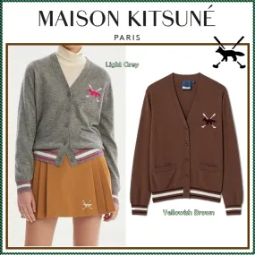 MAISON KITSUNE  |Street Style Long Sleeves Plain Logo Cardigans