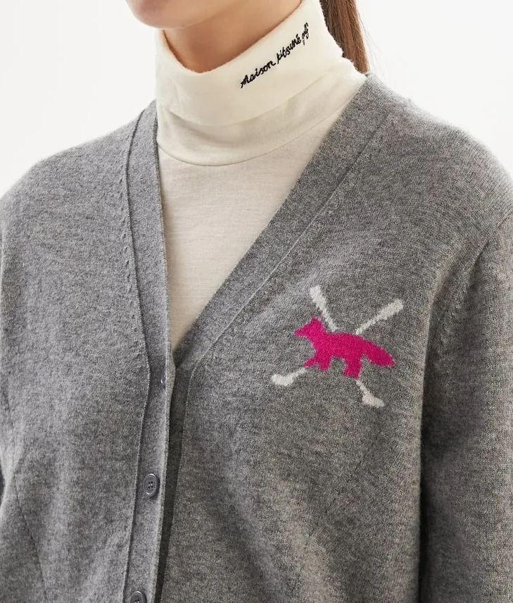 MAISON KITSUNE  |Street Style Long Sleeves Plain Logo Cardigans