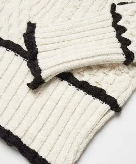 MANGO  |Cable-knit sweater with contrasting trim