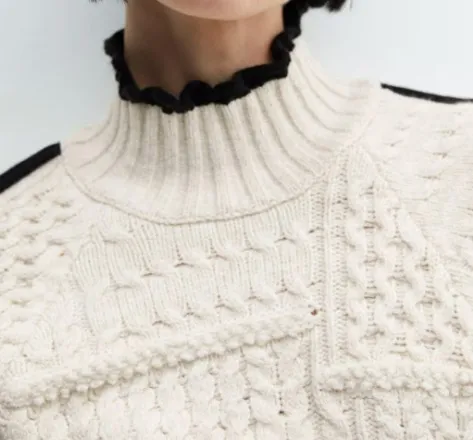 MANGO  |Cable-knit sweater with contrasting trim