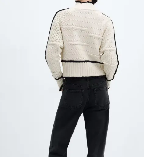 MANGO  |Cable-knit sweater with contrasting trim