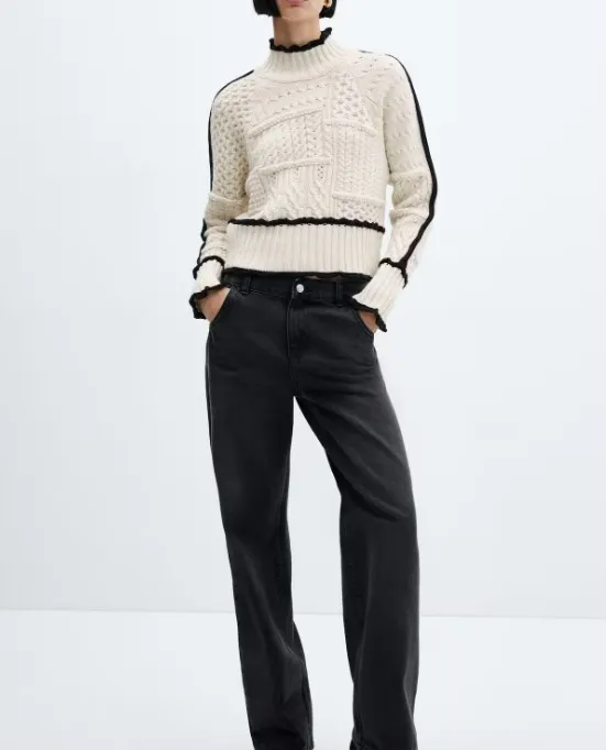 MANGO  |Cable-knit sweater with contrasting trim