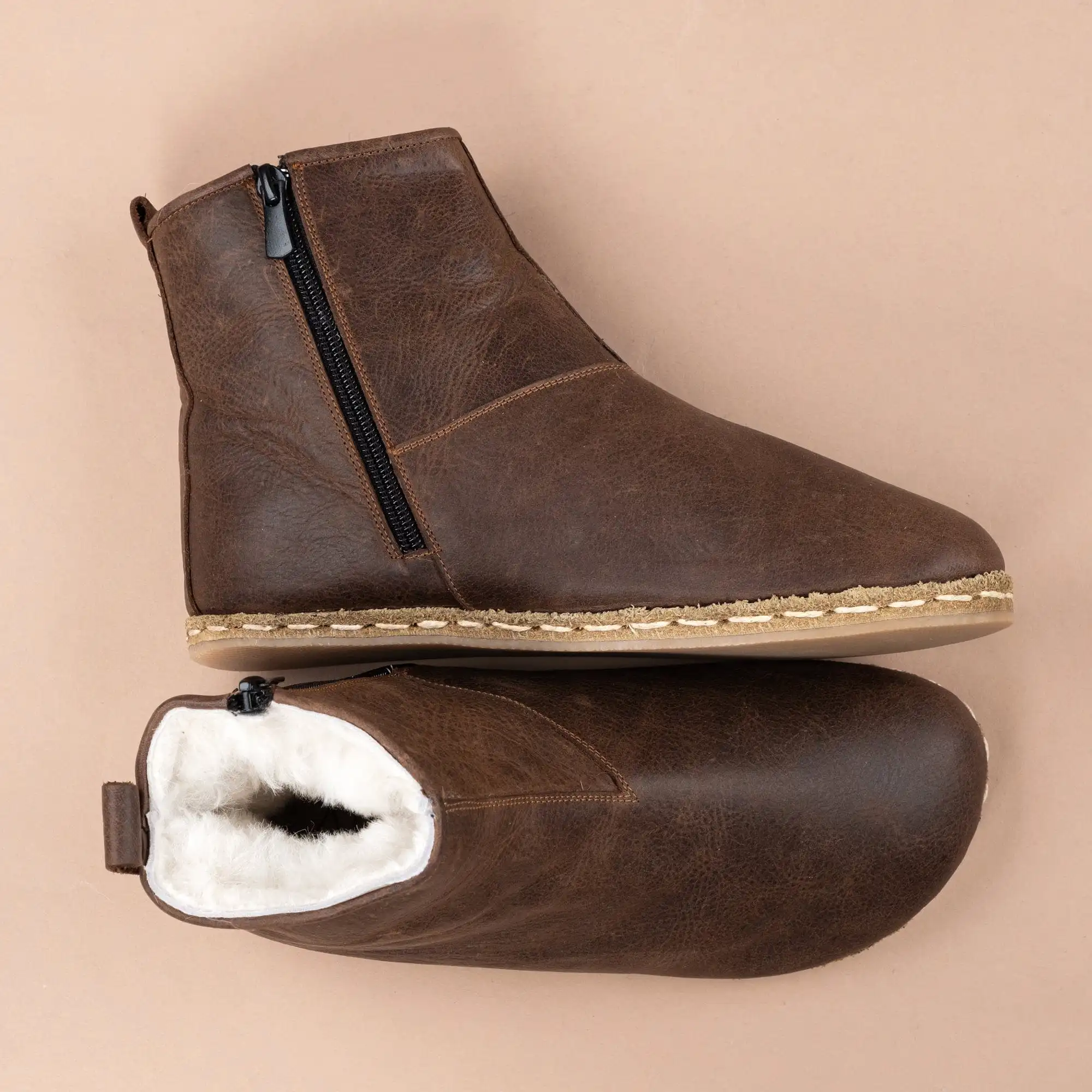 Men's Coffee Barefoot Boots with Fur