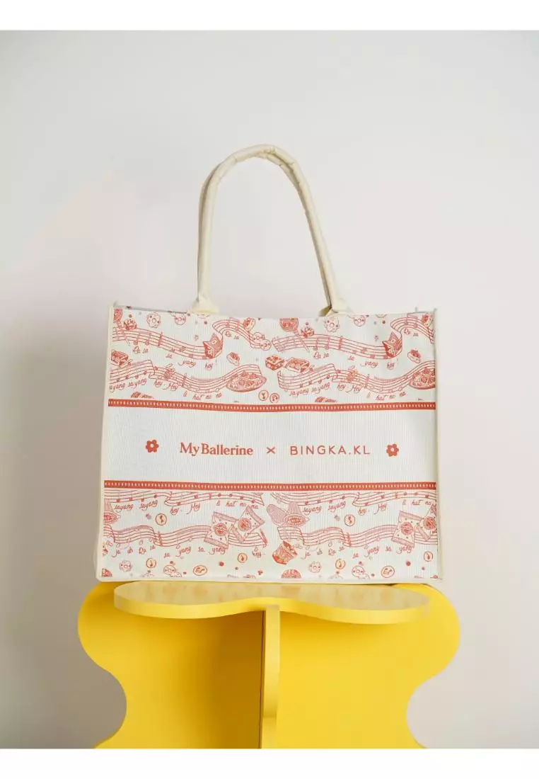 My Ballerine My Ballerine The Good Old Days Printed Tote Bag In Beige