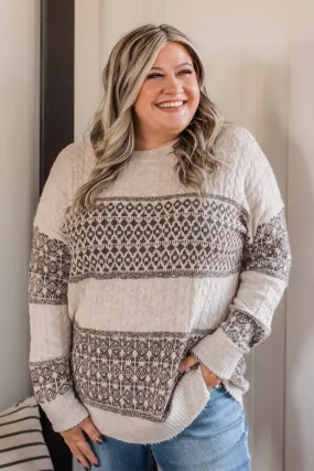 No Place Like Home Knit Sweater- Oatmeal & Brown