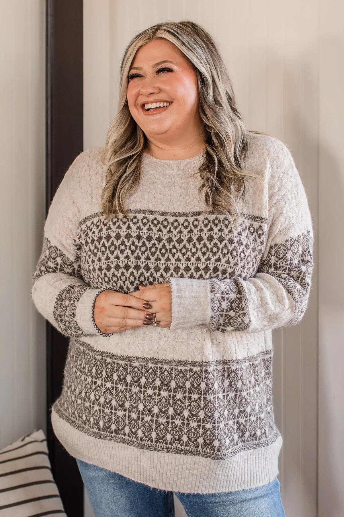 No Place Like Home Knit Sweater- Oatmeal & Brown