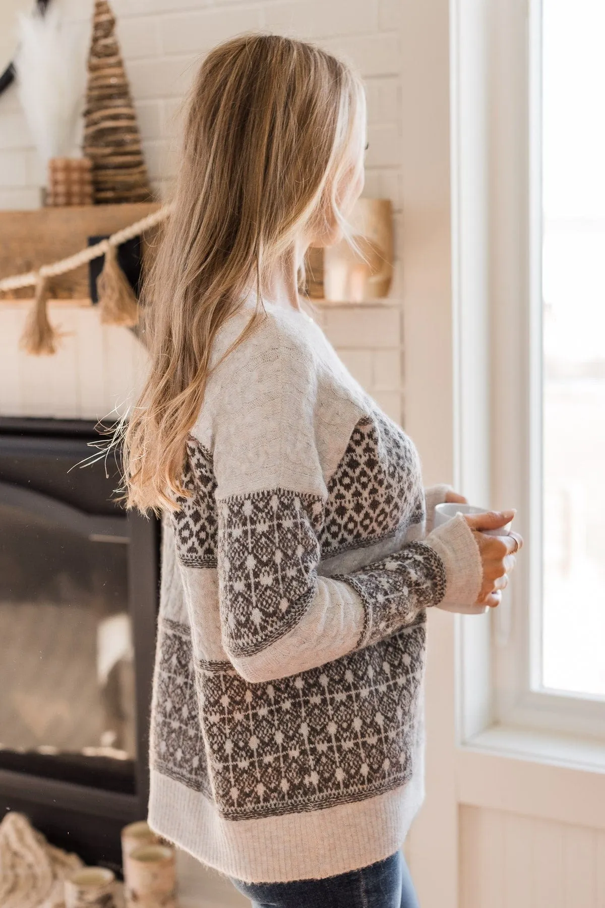 No Place Like Home Knit Sweater- Oatmeal & Brown