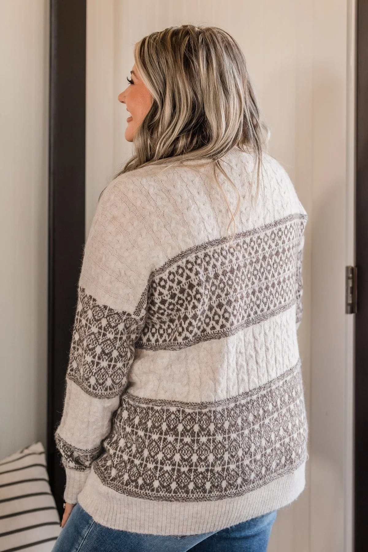 No Place Like Home Knit Sweater- Oatmeal & Brown