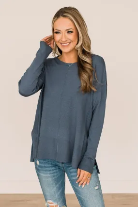 Open To Love Lightweight Knit Sweater- Denim Blue