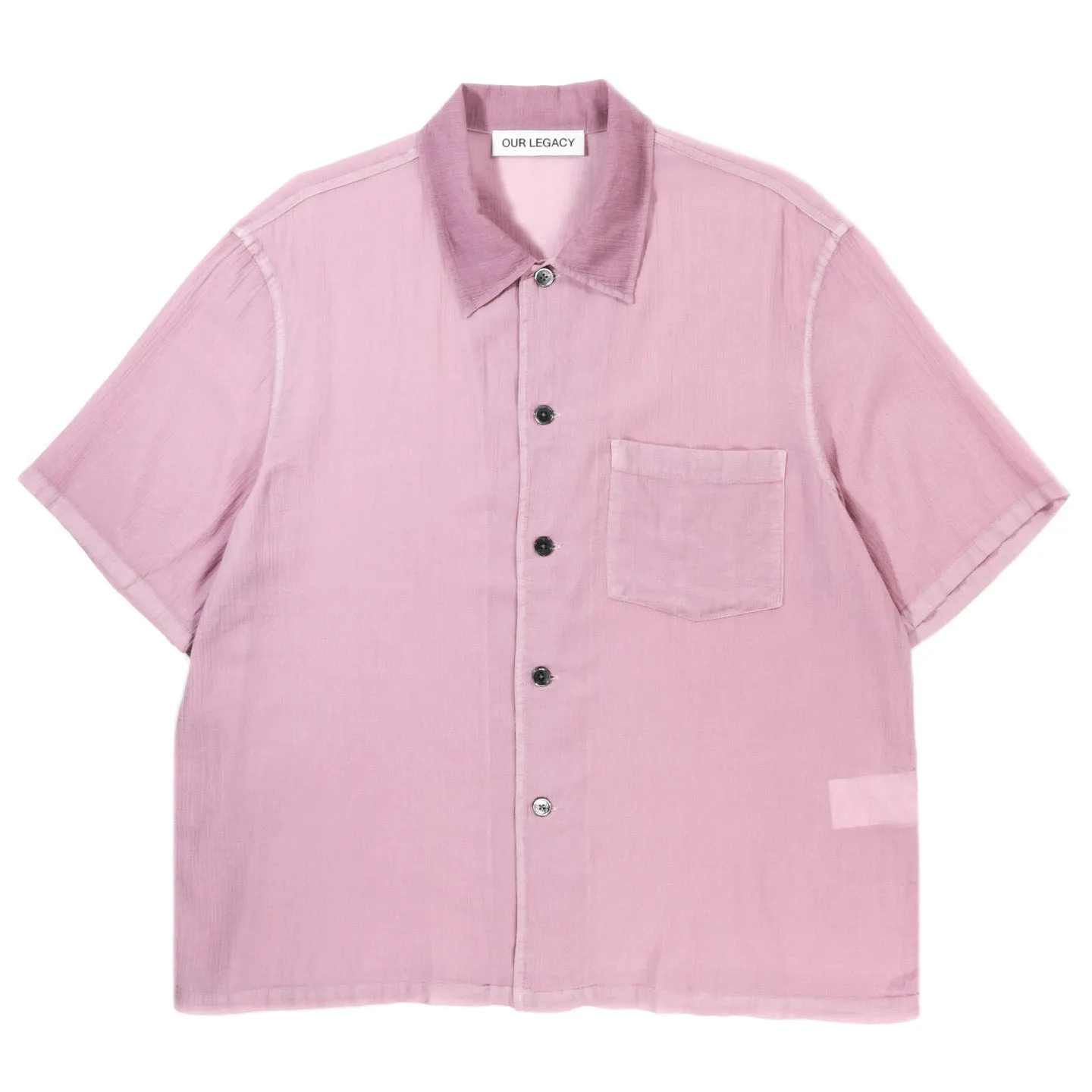 OUR LEGACY BOX SHIRT SHORTSLEEVE DUSTY LILAC COATED VOILE