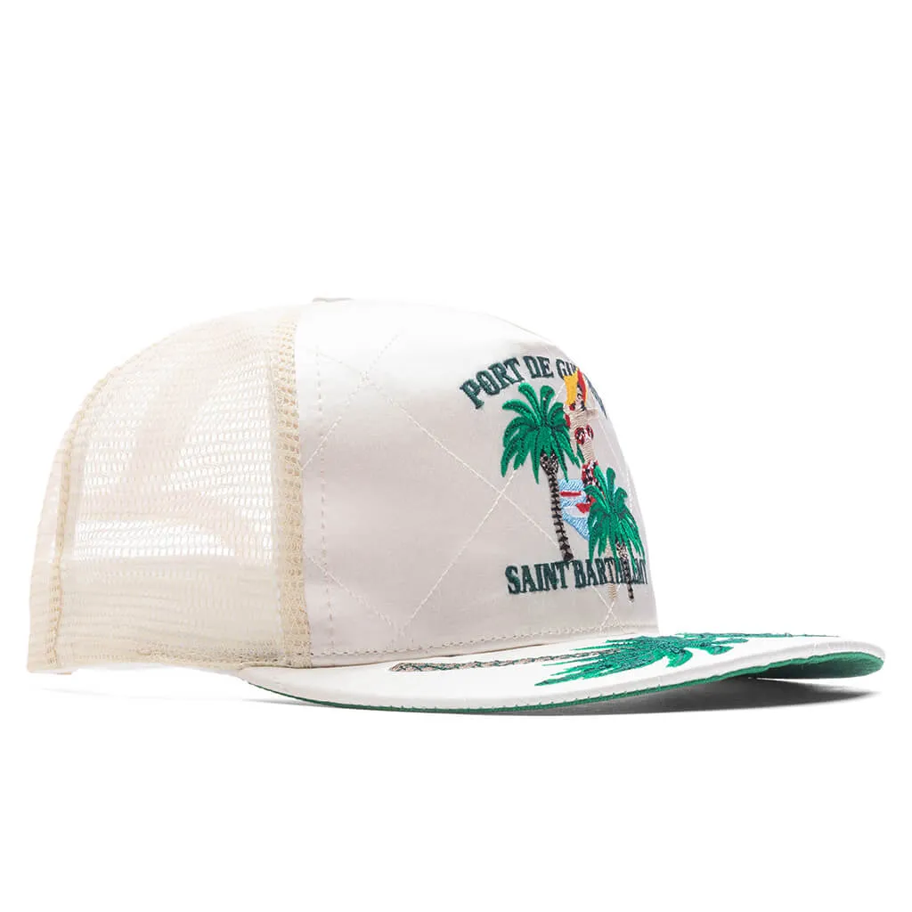 Palm Tree Quilted Satin Hat - Ivory