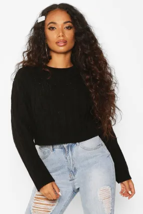 Petite Cropped Boxy Cable Knitted Sweater