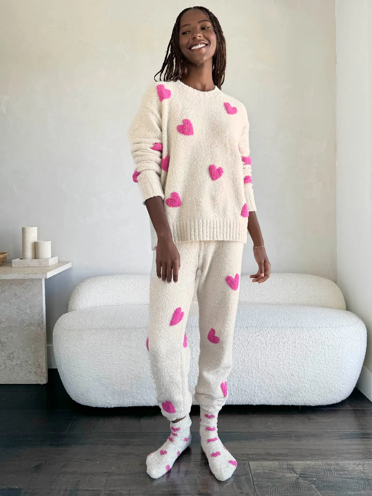 Pink Hearts Fuzzy Sweater PJ Set