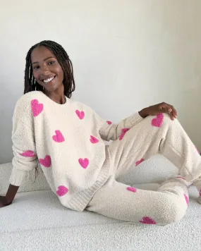 Pink Hearts Fuzzy Sweater PJ Set