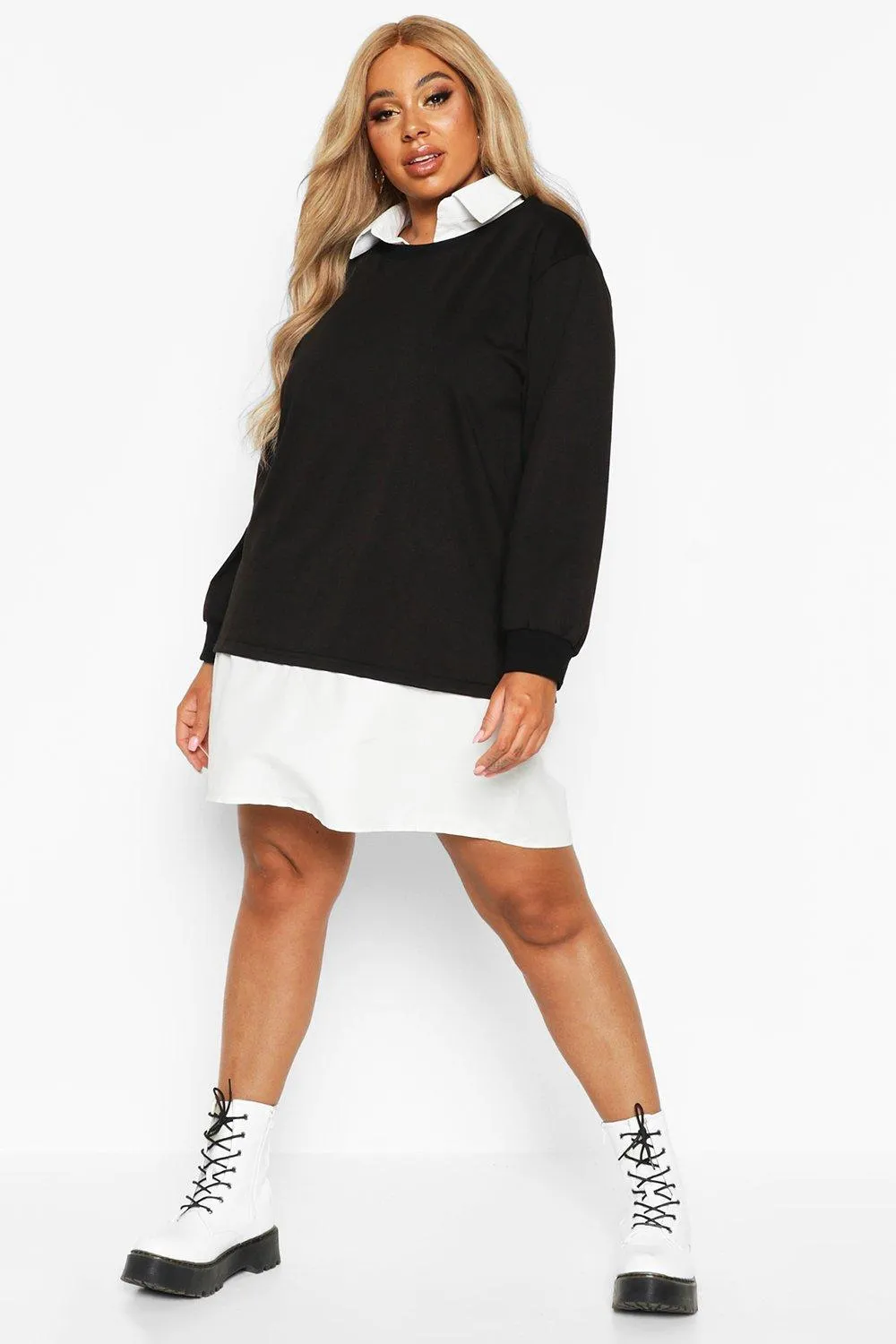 Plus 2 In 1 Shirt And Sweater Dress