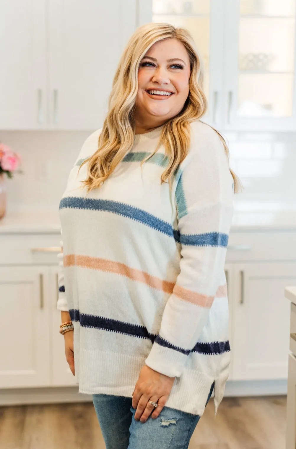 Pushing The Limits Striped Knit Sweater- Ivory & Blue