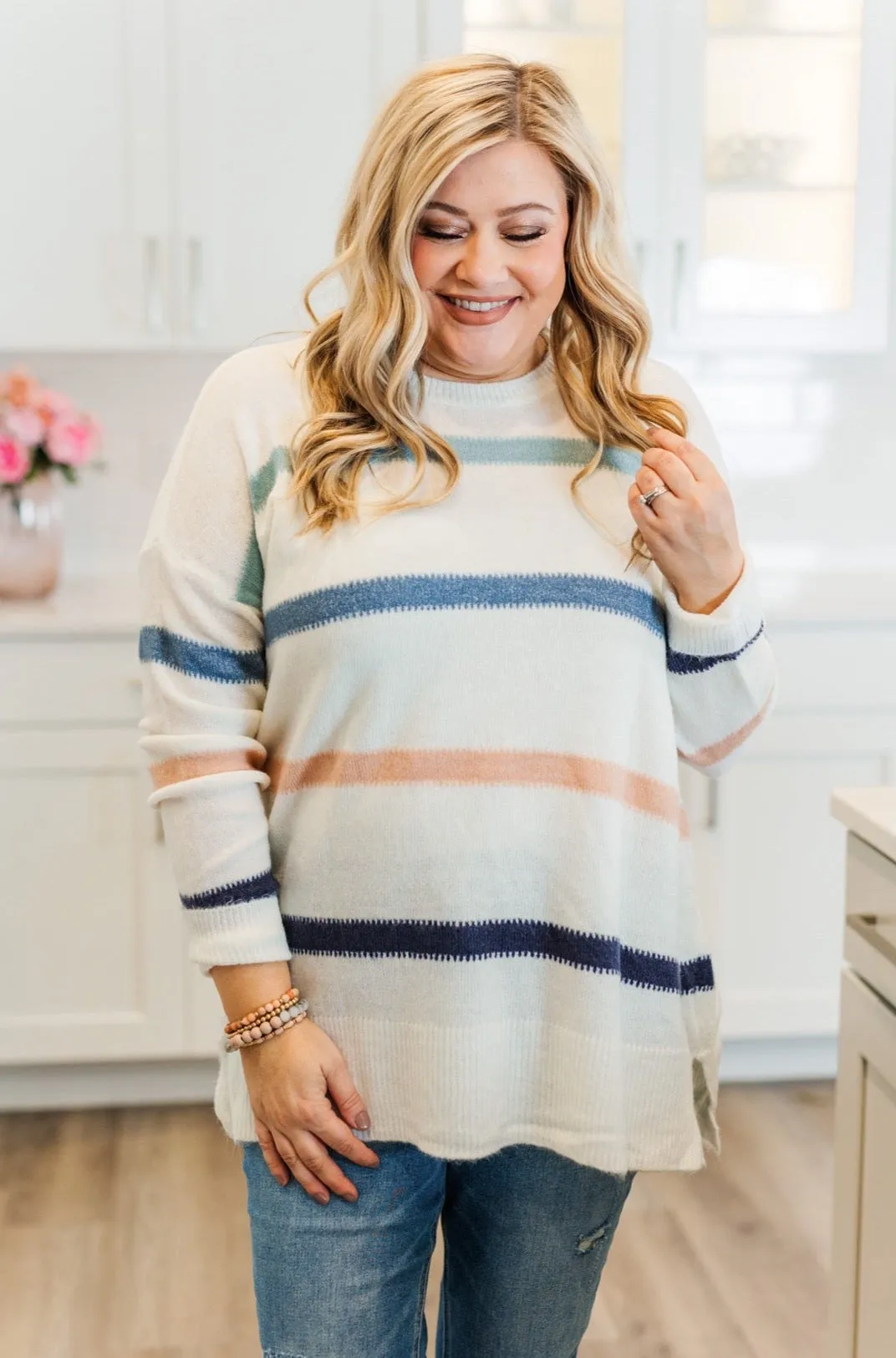 Pushing The Limits Striped Knit Sweater- Ivory & Blue