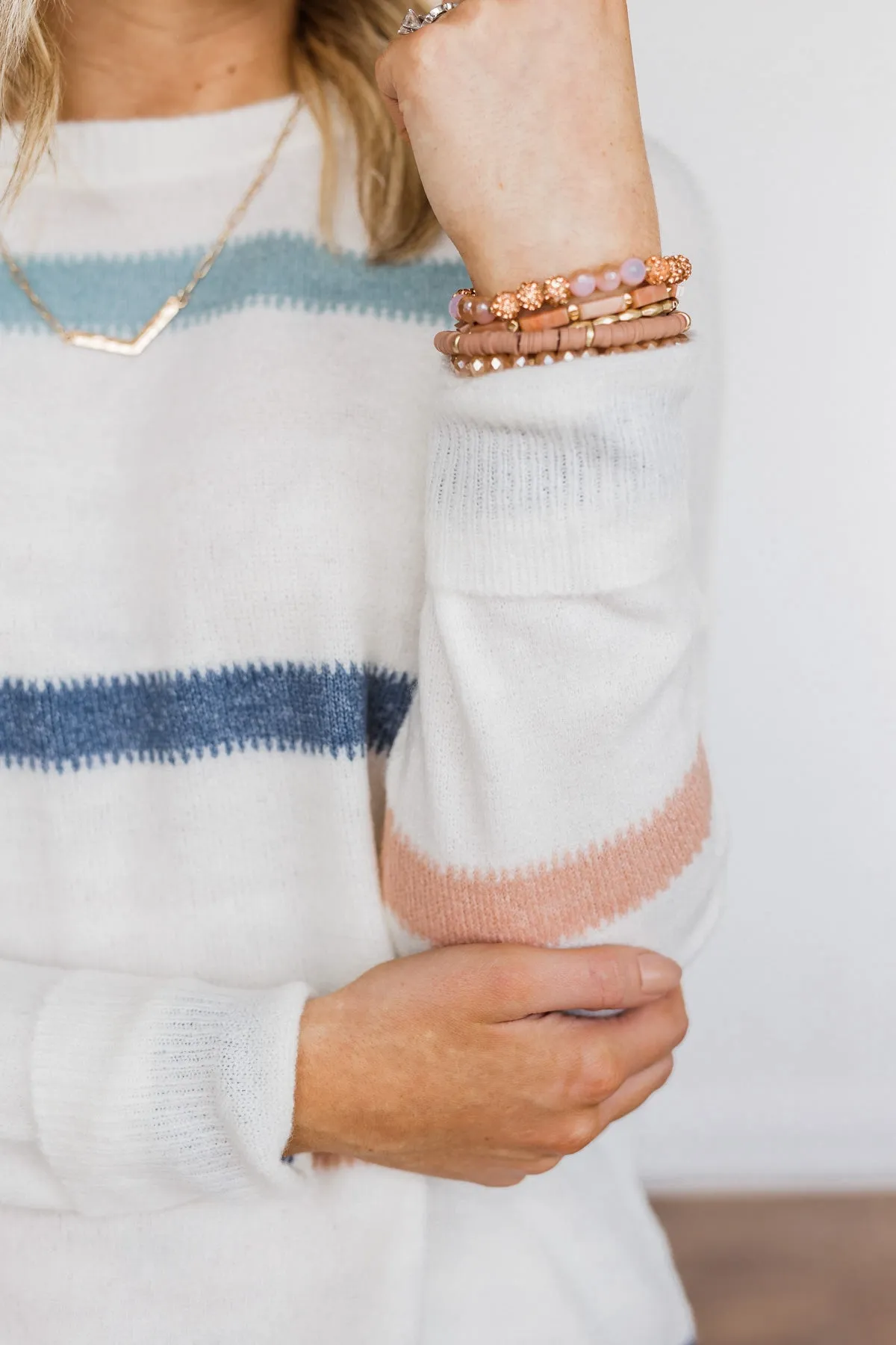 Pushing The Limits Striped Knit Sweater- Ivory & Blue