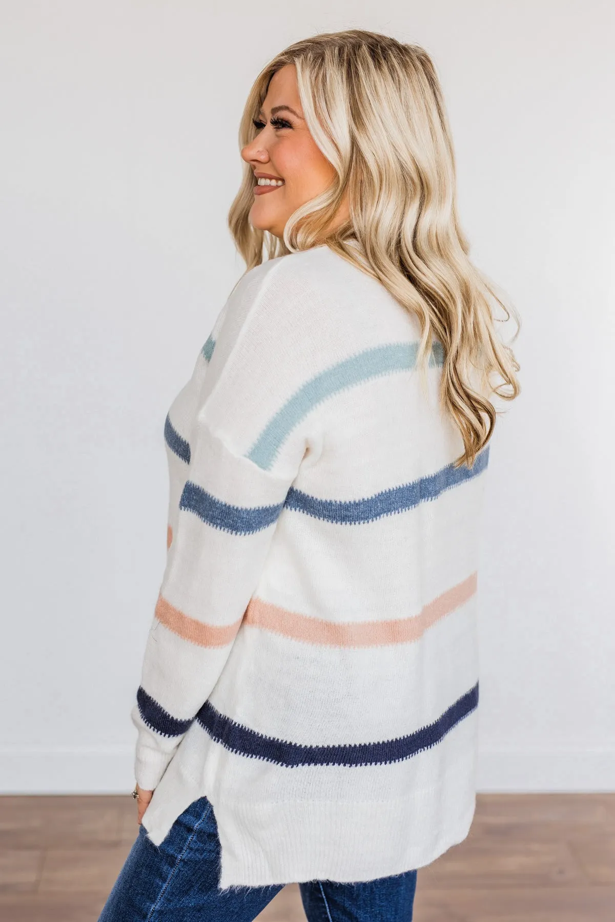 Pushing The Limits Striped Knit Sweater- Ivory & Blue