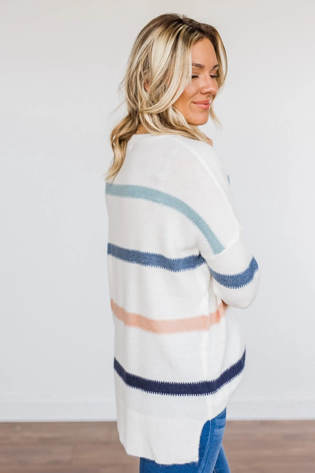 Pushing The Limits Striped Knit Sweater- Ivory & Blue