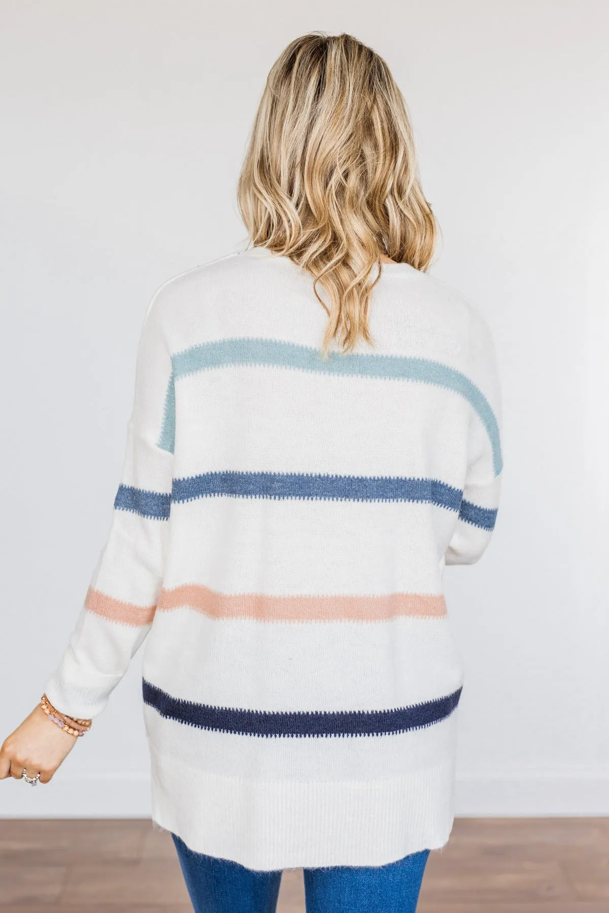 Pushing The Limits Striped Knit Sweater- Ivory & Blue