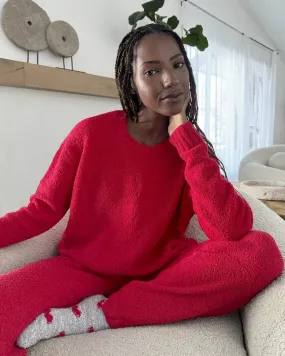 Red Fuzzy Sweater PJ Set