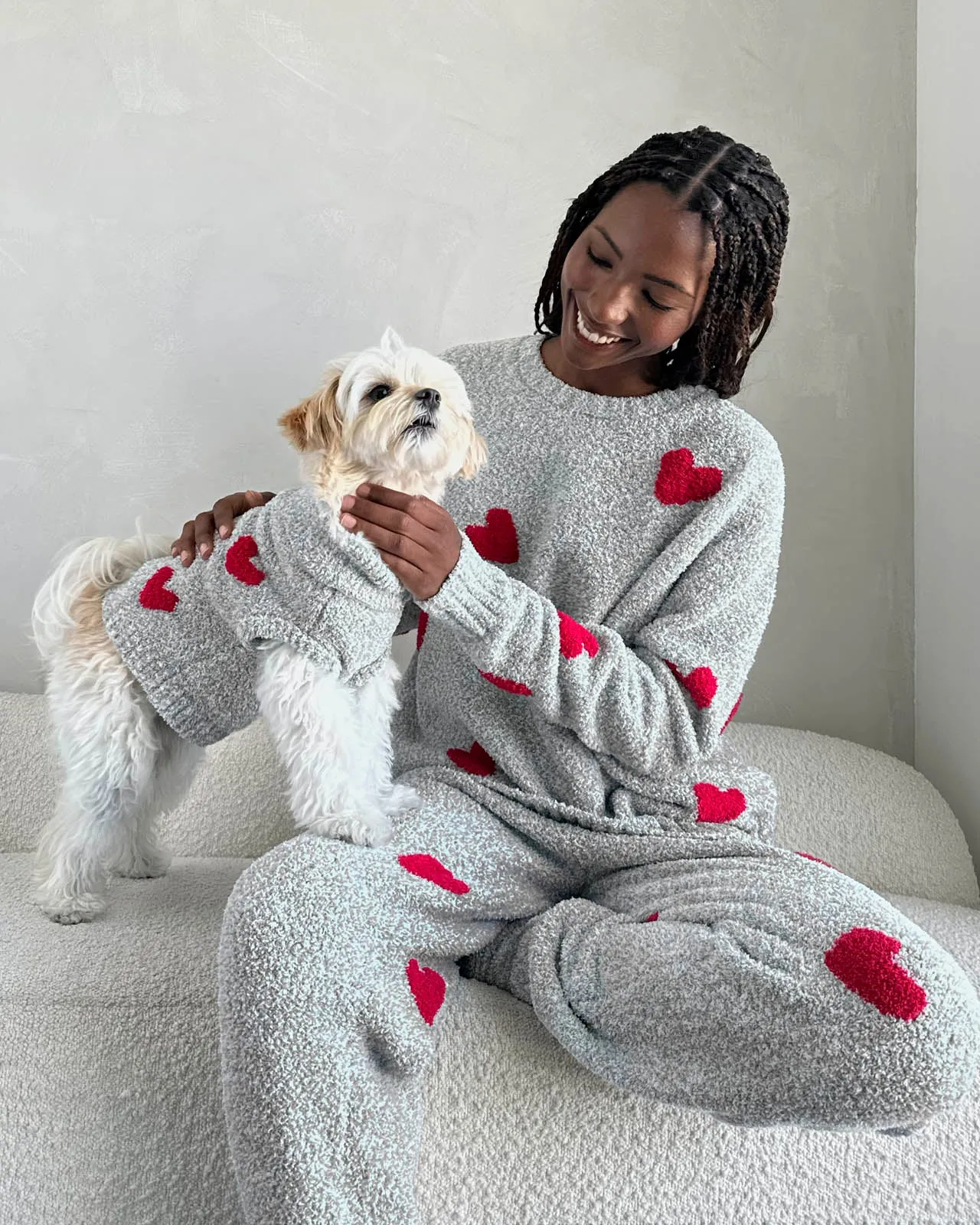 Red Hearts Fuzzy Sweater PJ Set