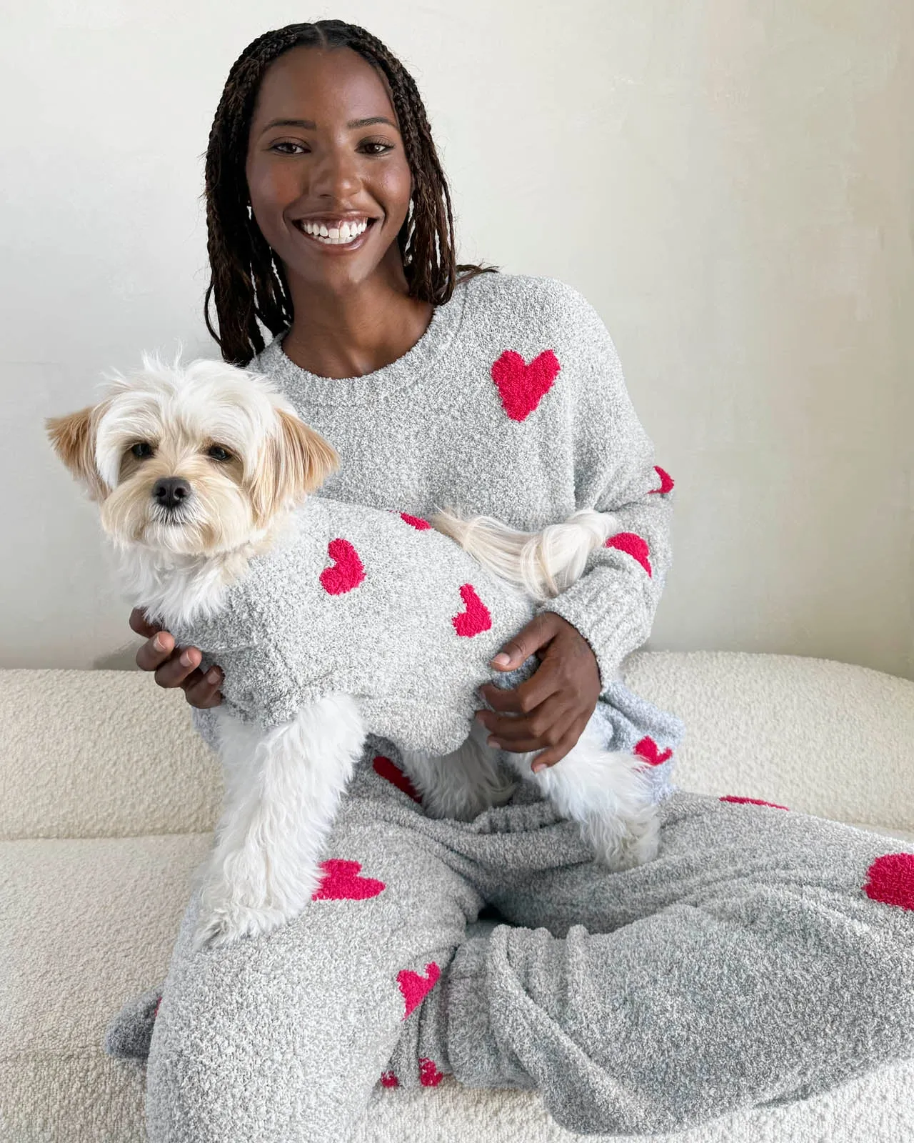 Red Hearts Fuzzy Sweater PJ Set