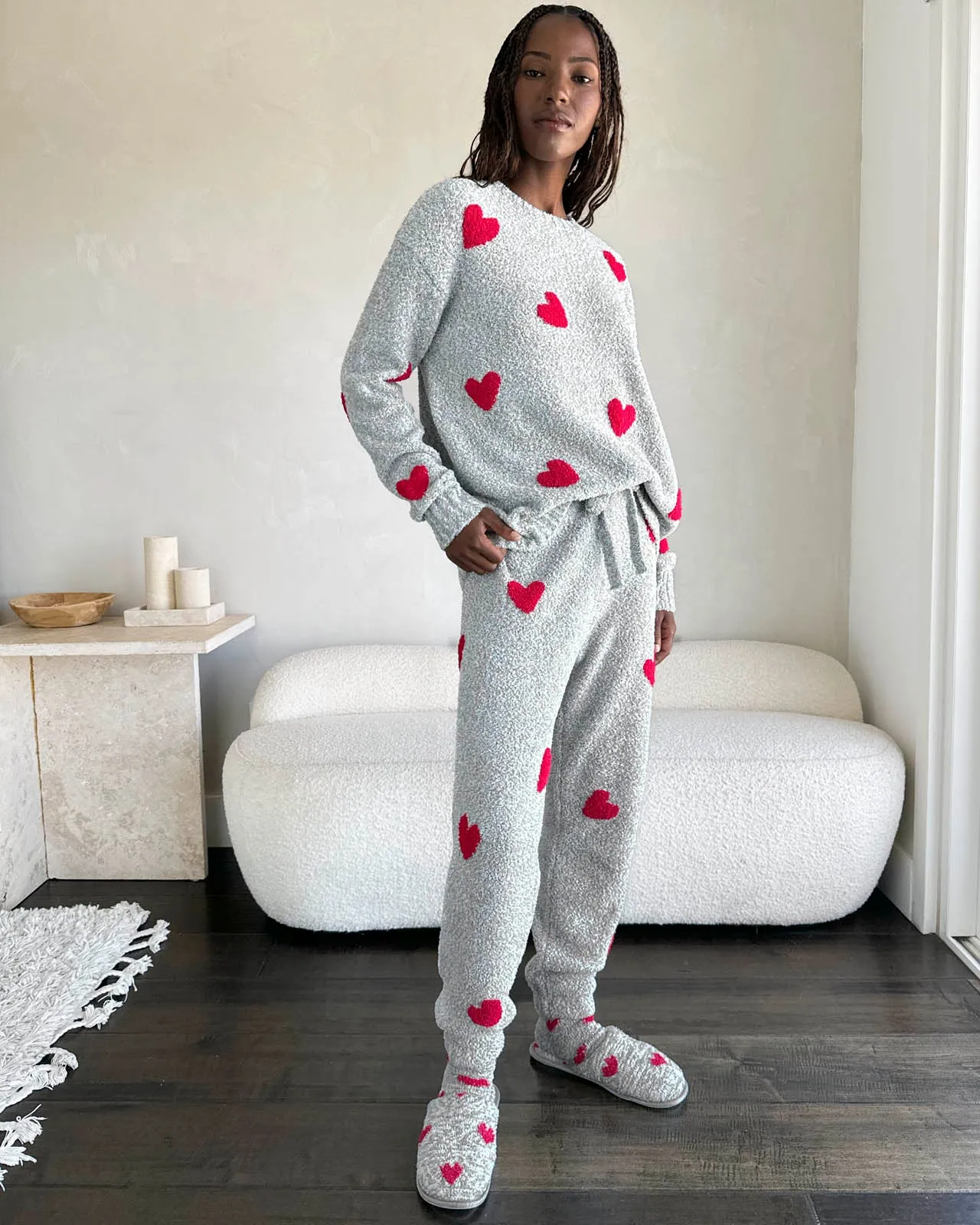 Red Hearts Fuzzy Sweater PJ Set