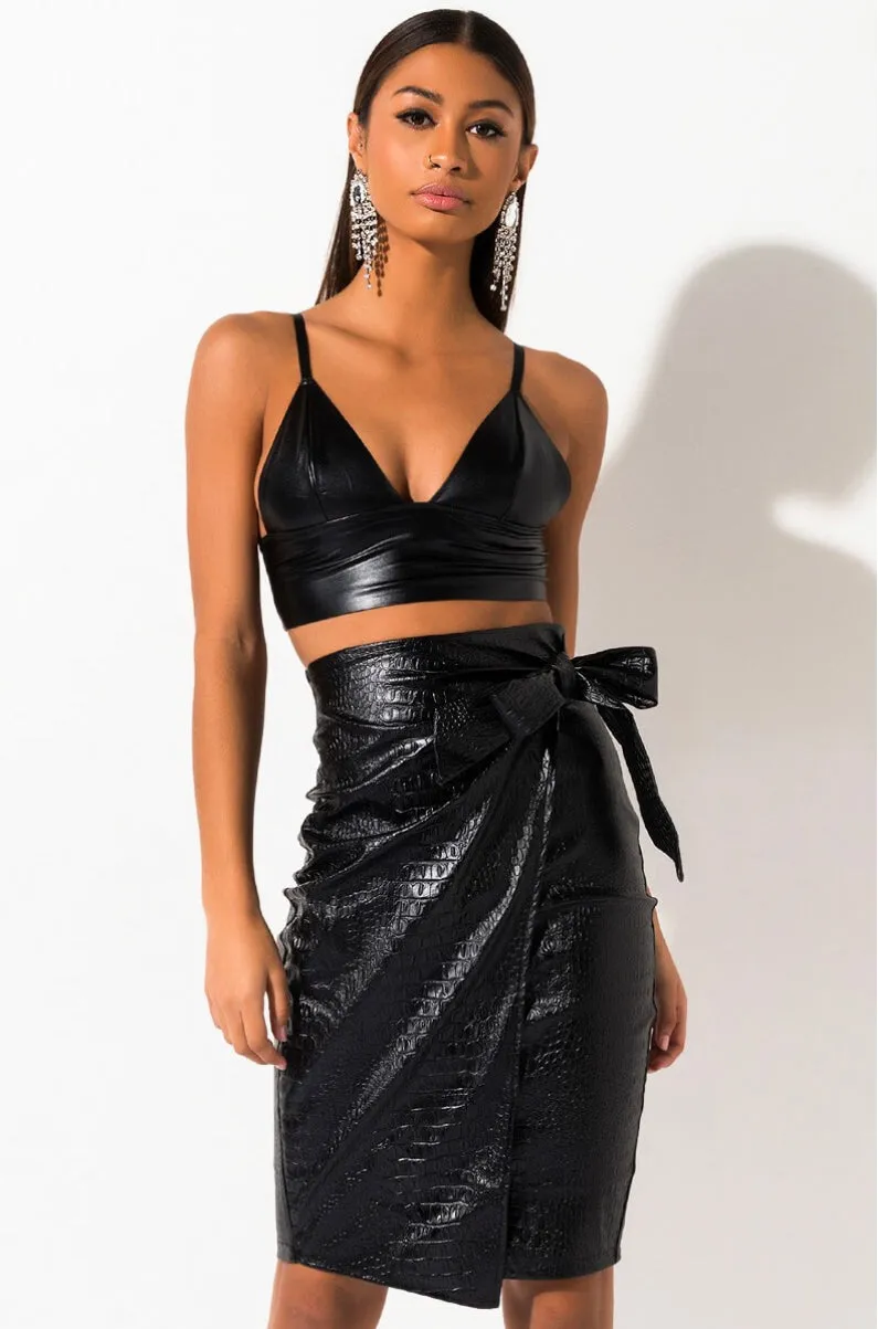 Rock Star Faux Crocodile Leather Wrap Pencil Skirt