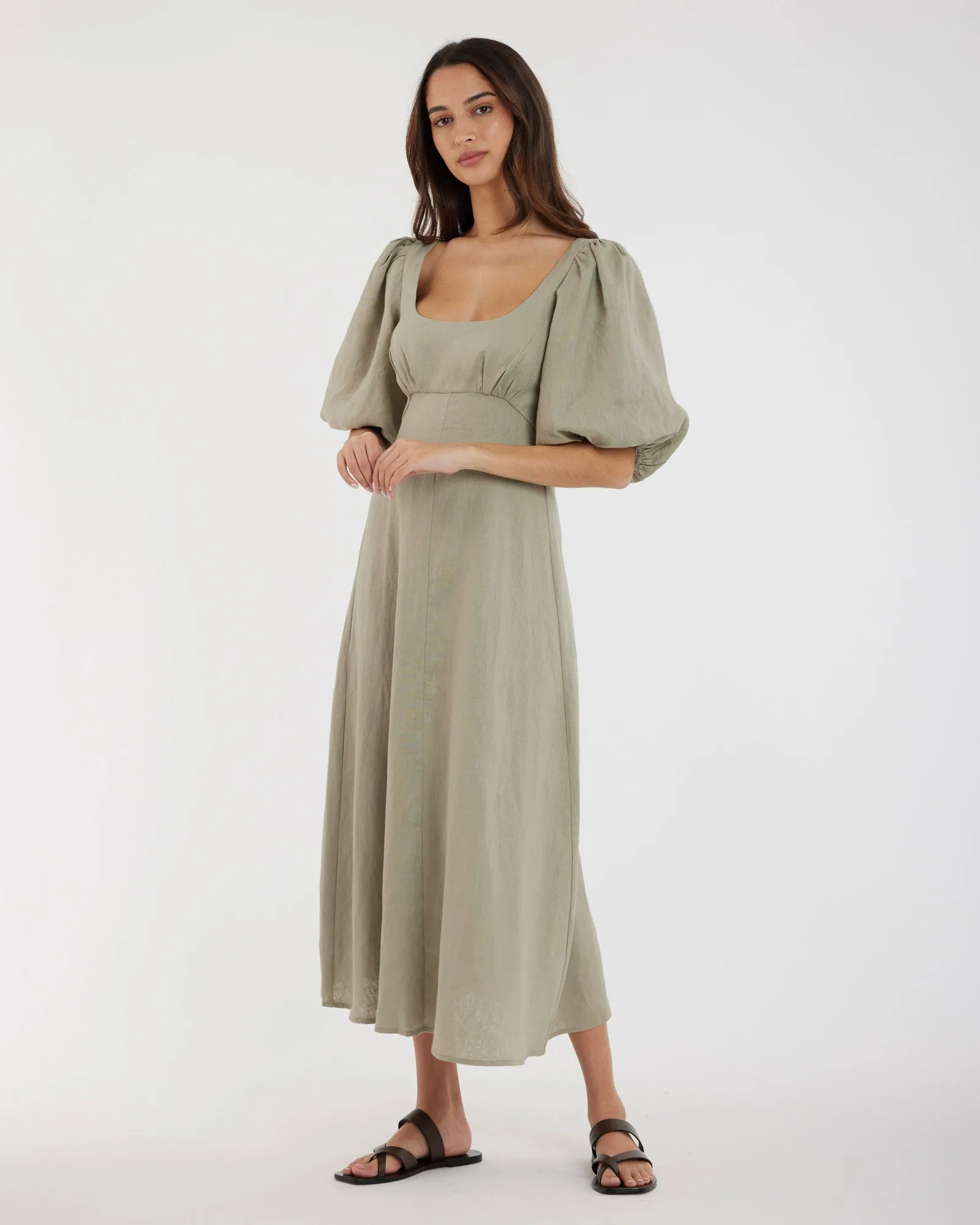 Romilly Linen Midi Dress - Sage