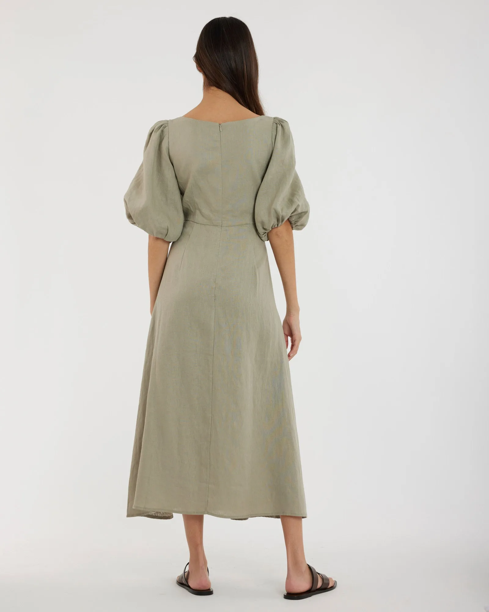 Romilly Linen Midi Dress - Sage