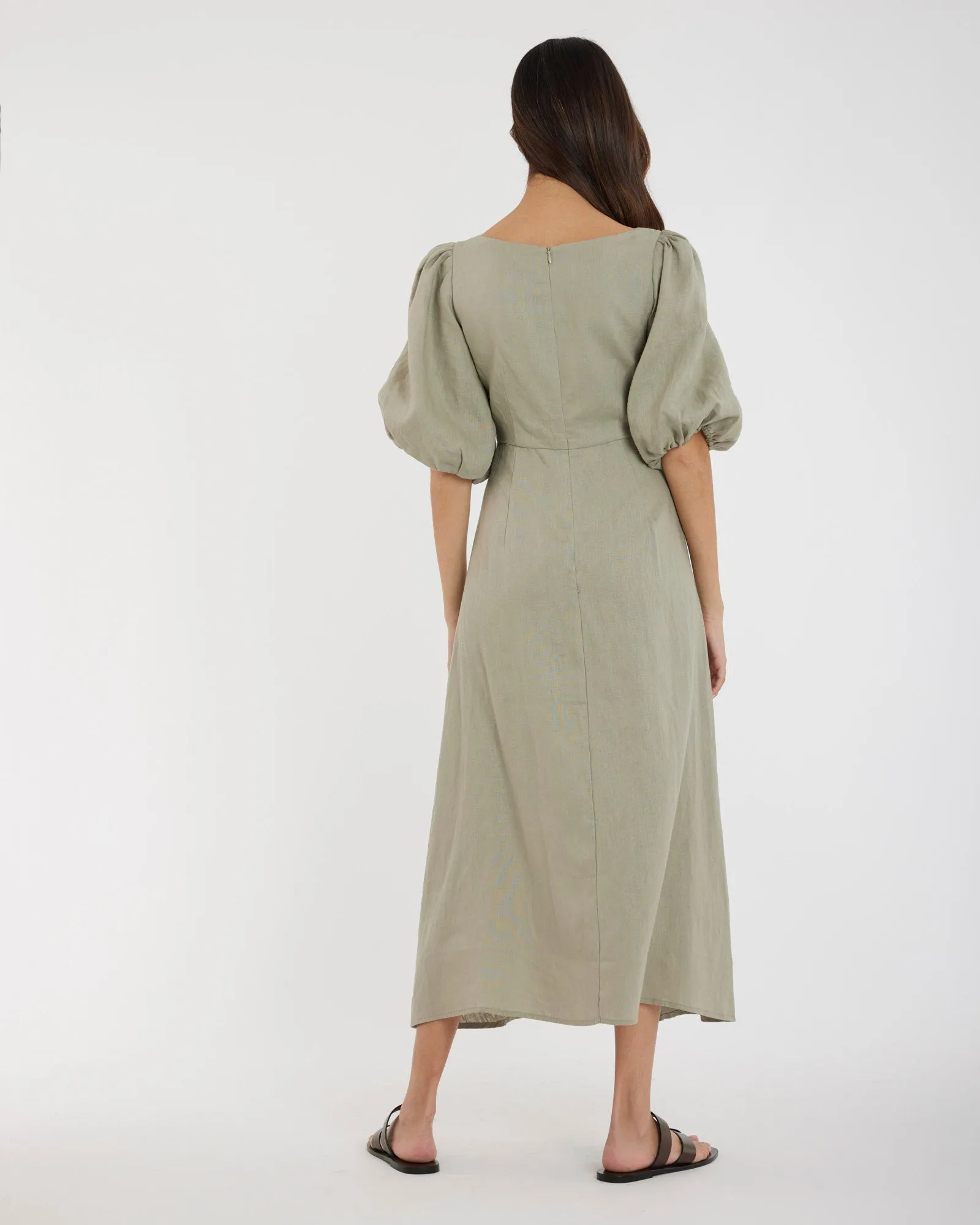 Romilly Linen Midi Dress - Sage