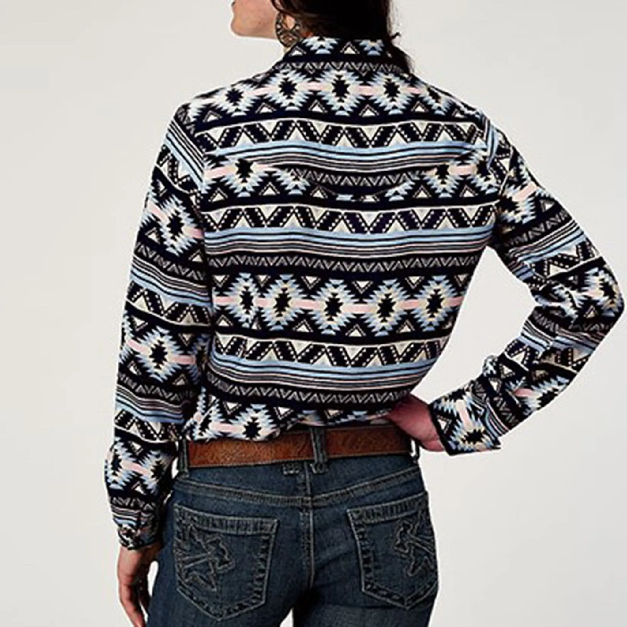 Roper Women's Navy Aztec Long Sleeve