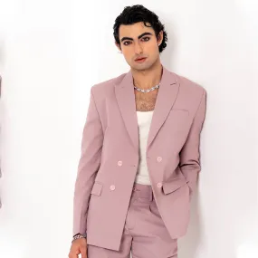 Salmon Pink Double Button Loose Fit Blazer