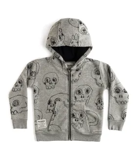 scribbled skulls zip hoodie