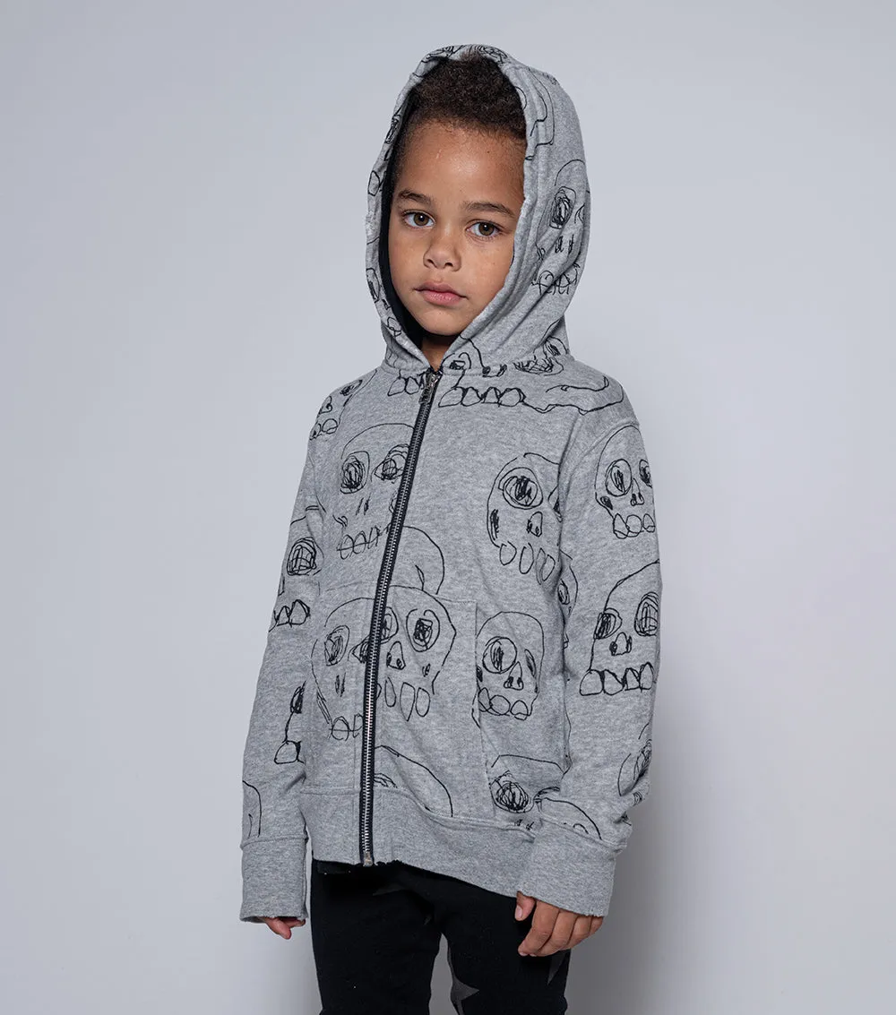 scribbled skulls zip hoodie