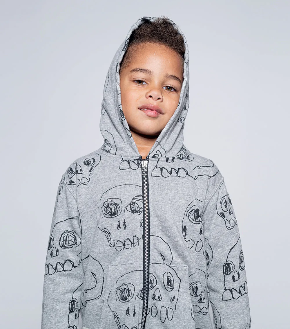 scribbled skulls zip hoodie