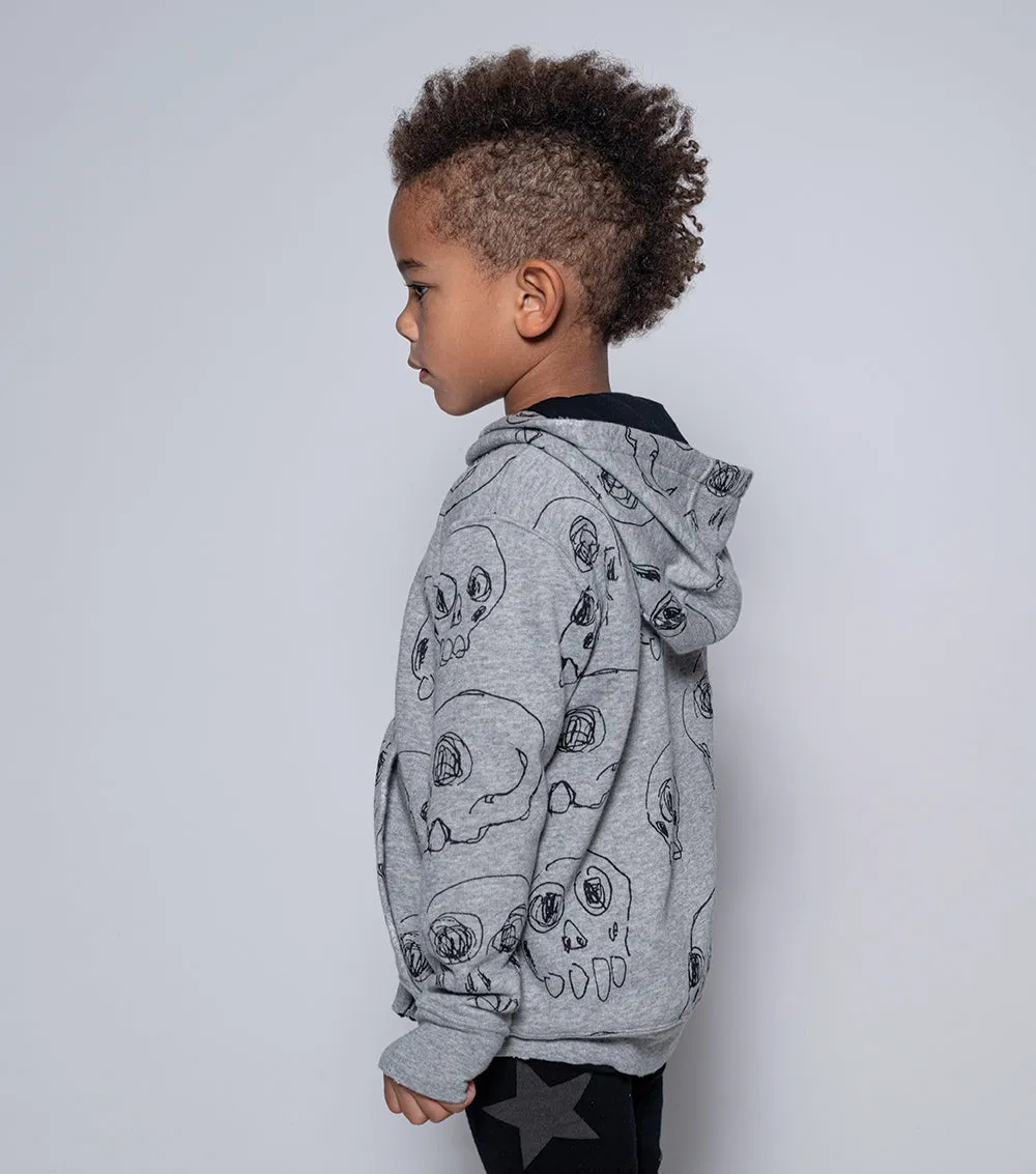 scribbled skulls zip hoodie