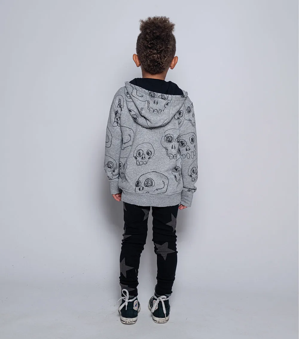 scribbled skulls zip hoodie