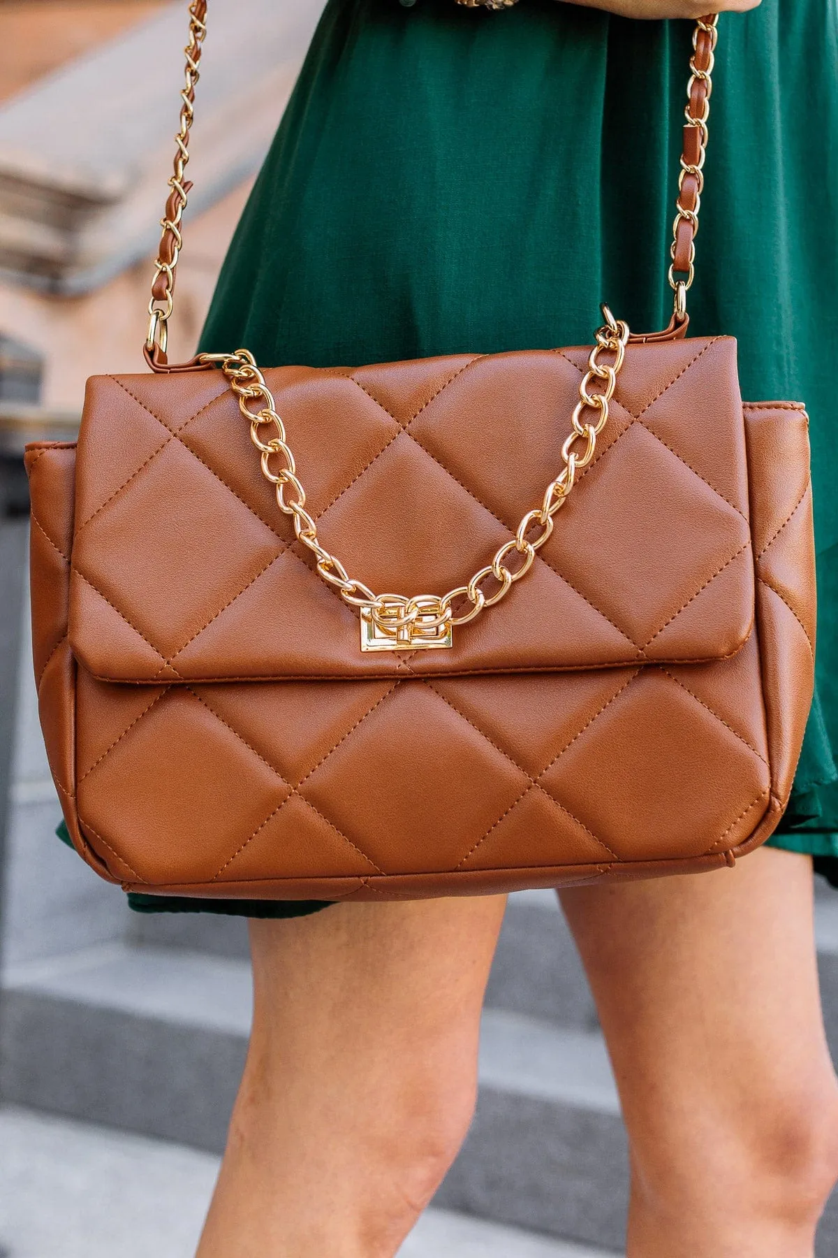 Simple Sophistication Quilted Purse- Cognac