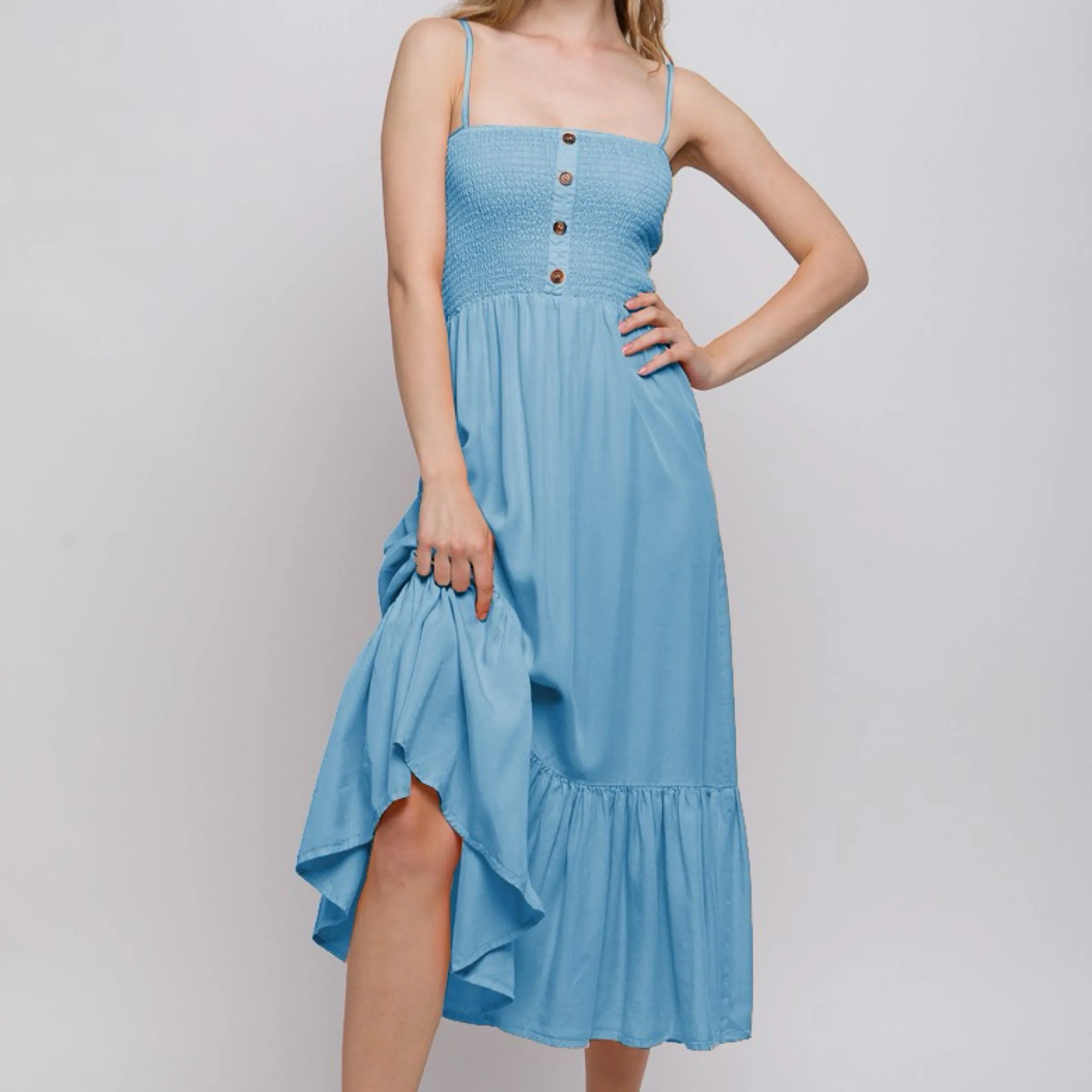 Take Time For Yourself Smocked Maxi Dress Blue