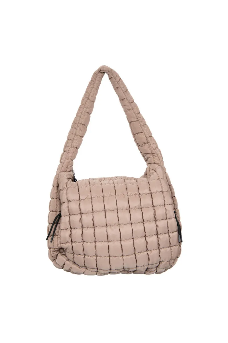 Tan Oversized Quilted Hobo Tote Bag for Women