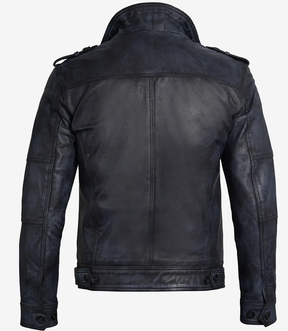 Tavares Men's Distressed Black Leather Biker Jacket